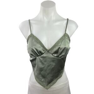 Rebel Flow Green Satin Lace Trim V-Neck Spaghetti Strap Crop Camisole Tank Top M